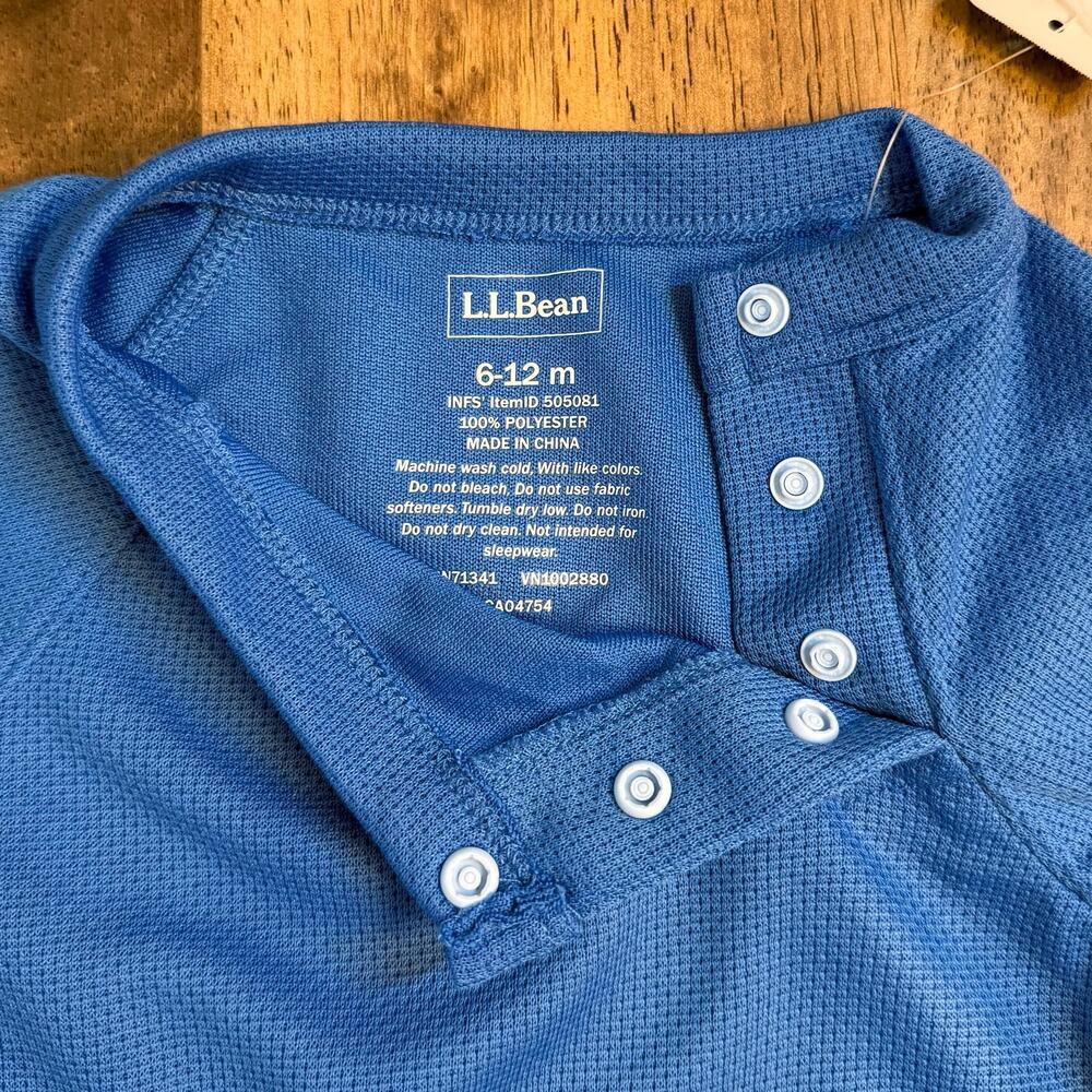 L.L.Bean Wicked Warm Underwear One-Piece Snap Cobalt Sea Baby 6-12 Months - Picture 5 of 7